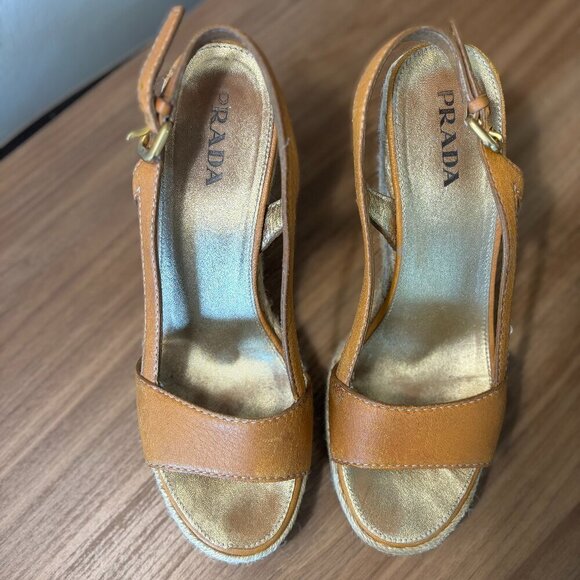 Prada Espadrille Wedge Sandals, Tan/Brown, Size 38.5 (US 8.5) - Picture 4 of 9